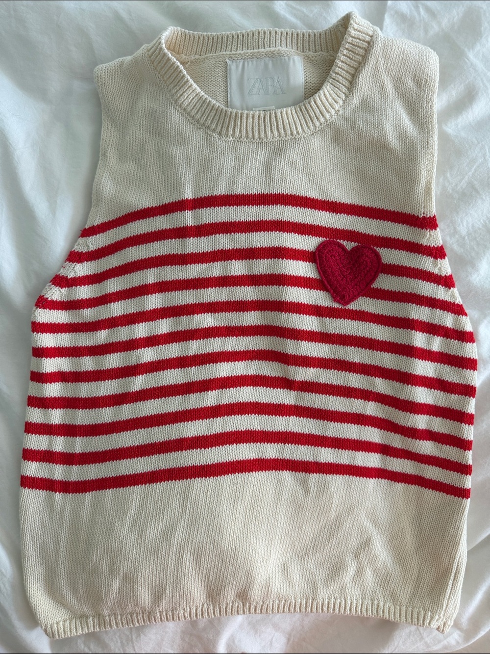 Zara Cream & Red Striped Knit Tank with Heart Patch